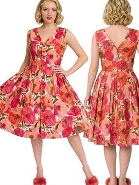 EMILY AND FIN Poppy Print Retro Fit & Flare Dress - Size M
